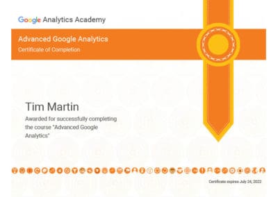 Advanced Google Analytics Course_Certificate for Tim C. Martin